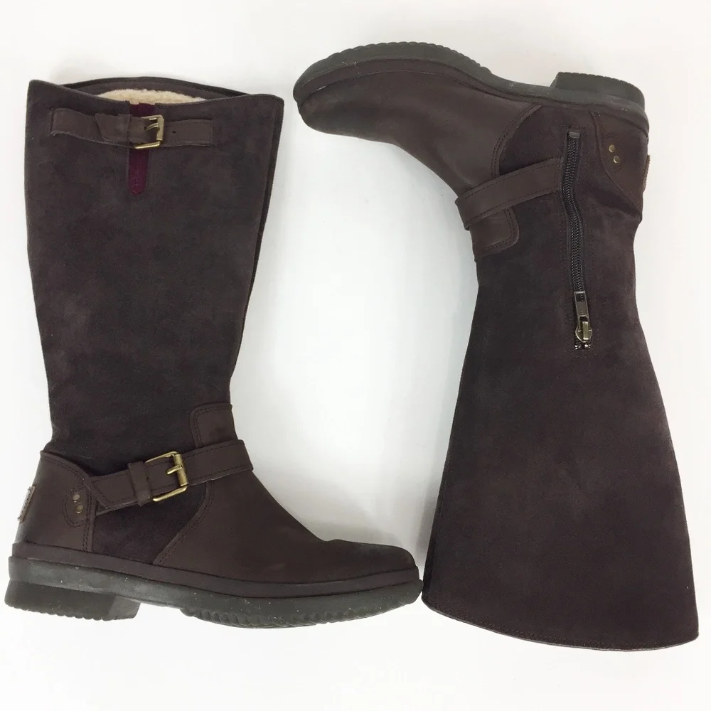 UGG Australia Thomsen Brown Suede Leather Boots 6 - Picture 2 of 8